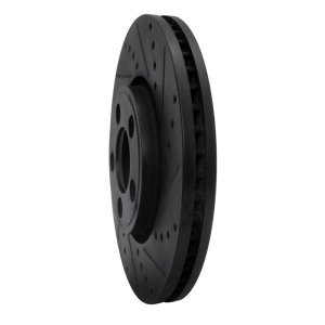 Jaguar S-Type Brake Rotor (1) - Front Right - R1 Concepts - Drilled & Slotted - Black - `06-`08